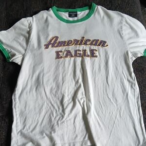 American Eagle Outfitters White and Green Men's Shirt